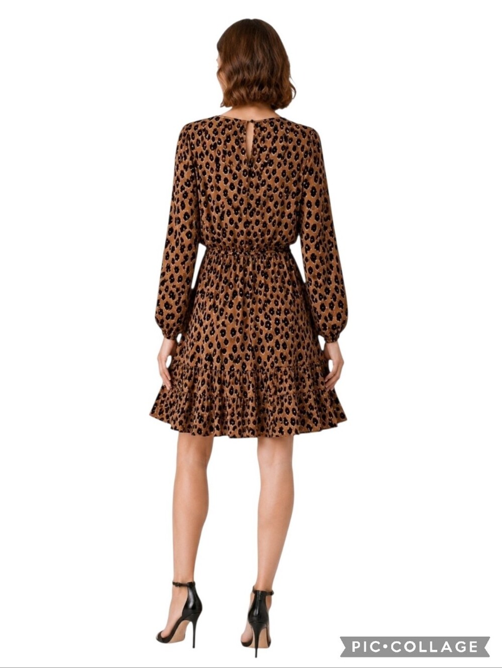 A New Day leopard print dress long sleeve tie waist tan/black elastic cuffs nwt - Picture 3 of 16
